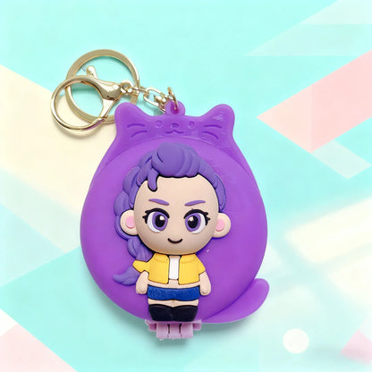 KPOP's Demon Hunter Girl Group Derpy Tiger Folding Mirror Keychain, exquisitely recreating the character's features, can not onl