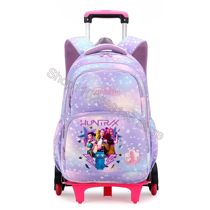 Kpop Demon Hunter Kids Backpack Kawaii Cartoon Printed School Backpack Girls Portable Trolley School Bags Children Birthday Gift