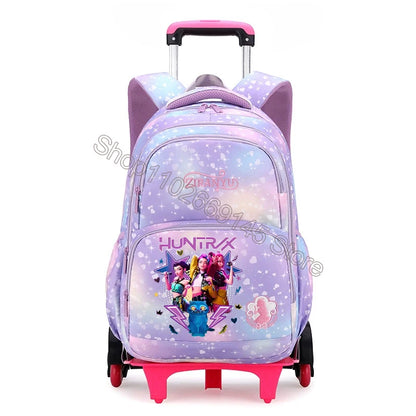 Kpop Demon Hunter Kids Backpack Kawaii Cartoon Printed School Backpack Girls Portable Trolley School Bags Children Birthday Gift