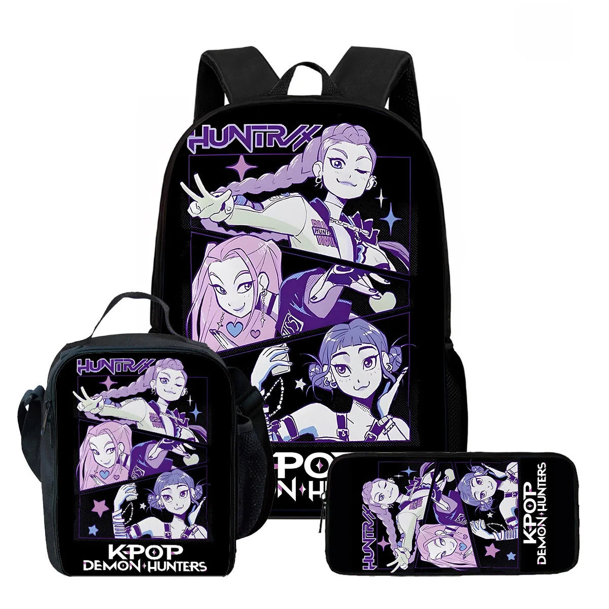 3Pcs Kpop Demon Hunters Huntrix School bags Set for Girls Boys Pencil Boxes Backpack Sets with Lunch Box For School Daypack