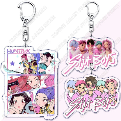 Cute Kpop Band Demon Hunters Huntrix Saja Boys Keychains for Accessories Jewelry Rumi Zoey Jinu Derpy Tiger Keyrings Fans Gifts