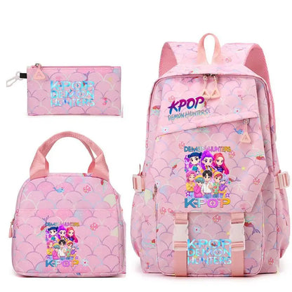 3pcs K-pop Demon Hunters Backpacks Cartoon Anime Schoolbag with A Lunch Bag Waterproof Kids Knapsacks Gifts for Student Rucksack