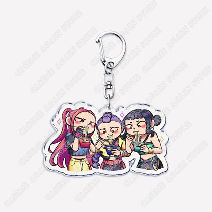 Cute Kpop Band Demon Hunters Huntrix Saja Boys Keychains for Accessories Jewelry Rumi Zoey Jinu Derpy Tiger Keyrings Fans Gifts