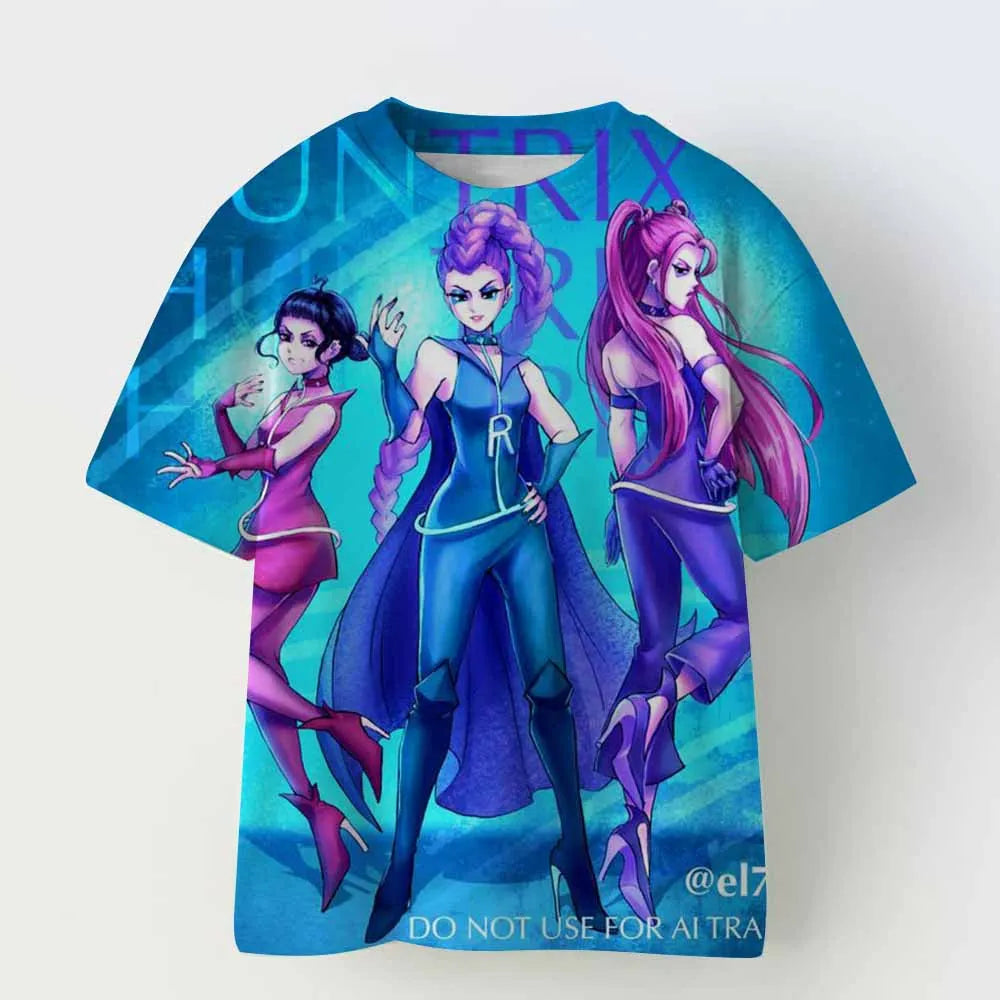 Kids T-shirt KPop Demon Hunters Print Fashion Casual Tops 2025 Movie Crew Neck Cartoon Girls Boys Tee Casual Baby Girl Clothes