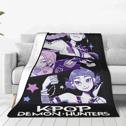K-Pop Devil Hunter Blanket Is Suitable For Home Bedding And School Bedding. It Is A Must-Have Flannel Gift For Dormitories