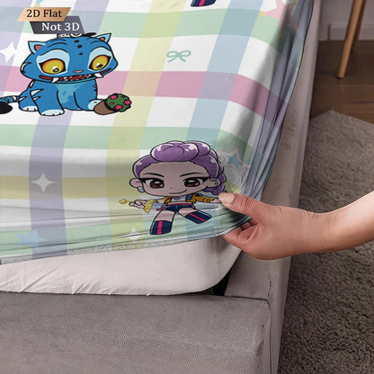 3pcs K-Pop Demon Hunters Print coreless Bed Sheet Set Multiple Sizes Soft Bed Cover Bedroom Bedding Decoration Machine Washable