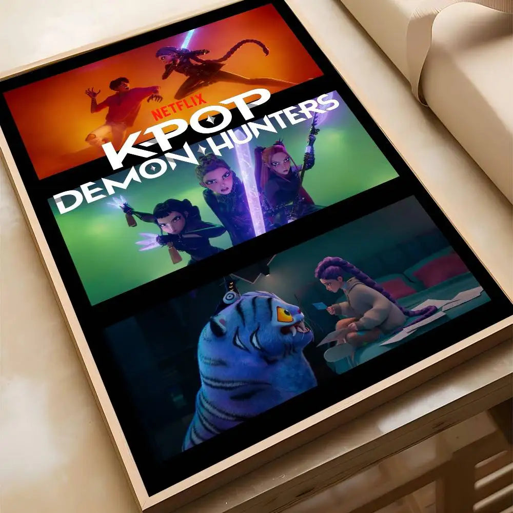 Movie KPop Demon Hunters Poster Self Adhesive Painting Living Room Office Decoration Bedroom Home Wall Sticker Prints