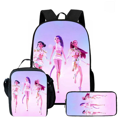 Cartoon KPop Demon Hunters Child School Backpack With Lunch Bags Pencil Bags For,Light Weight Child School Bags