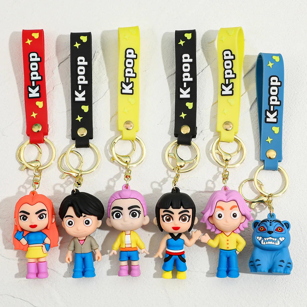 New K-pop Demon Hunters Anime Figure Keyring for Students Car Keychains Rumi Mira Zoey Pendants Backpack Decoration Key Ring