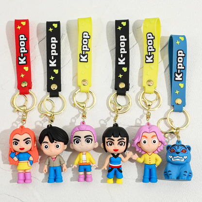 New K-pop Demon Hunters Anime Figure Keyring for Students Car Keychains Rumi Mira Zoey Pendants Backpack Decoration Key Ring