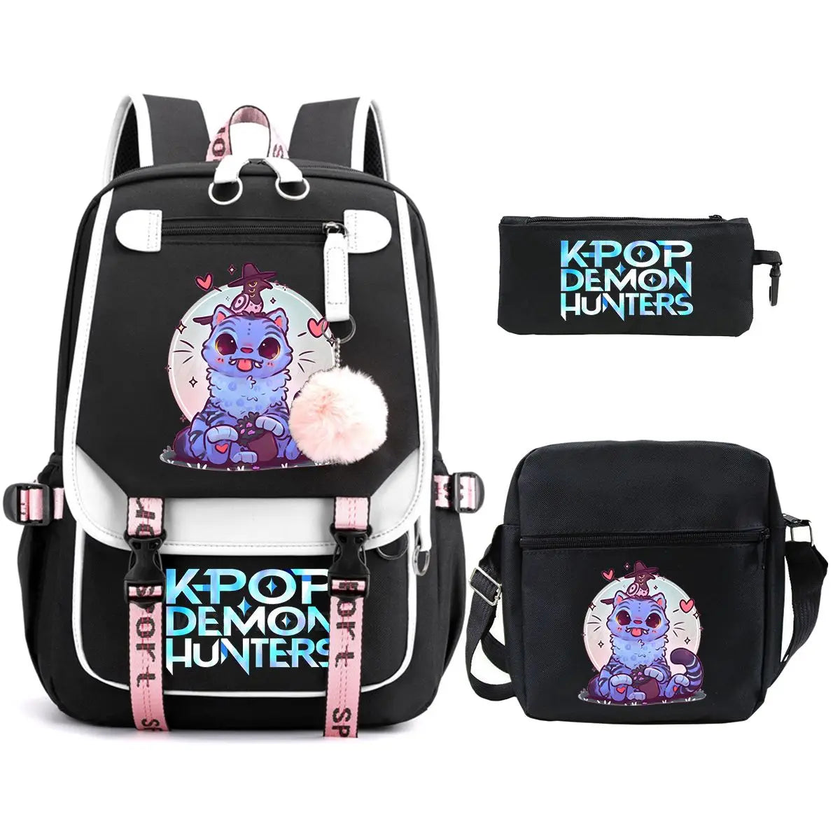 KPop Demon Hunters Backpack Shoulder Bag Pencil Case Three Piece Set Children Fashion Casual SchoolBag Saja Boys Travel Backpack