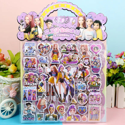 Anime Kpop Demon Hunters Cartoon Double Layered 3D Bubble Stickers DIY Laptop Phone Fridge Handbook Journaling Decor Stickers