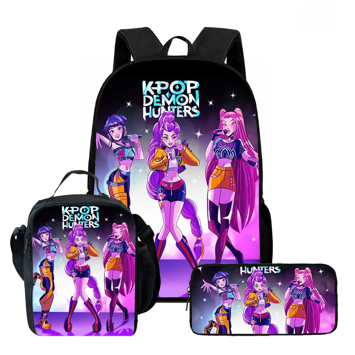 3Pcs Kpop Demon Hunters Huntrix School bags Set for Girls Boys Pencil Boxes Backpack Sets with Lunch Box For School Daypack