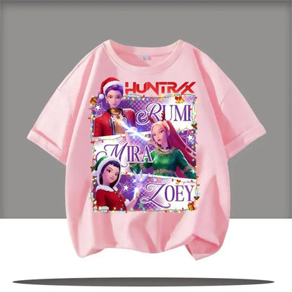 saja boys Short Sleeve T-shirt Cute Kpop Demon Hunters KidsDemon Hunters Children's T Shirt Tiger Harajuku Tshirt for Boys Girls