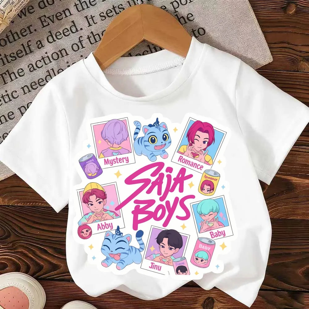 Kids T-Shirt Kpop Demon Hunter HuntrX Graphic Tops Harajuku Korean Boys Girls Streetwear Short Sleeve Tees Children Clothing