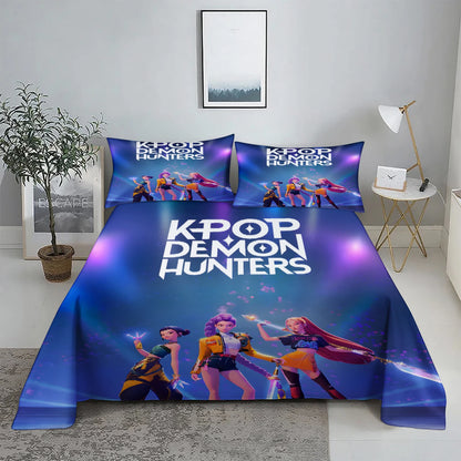 K-Pop D-Demon Hunters 3D Digital Flat sheet set Printing Bedroom Bed Sheet Pillowcase Bedding Kit for Home Decor