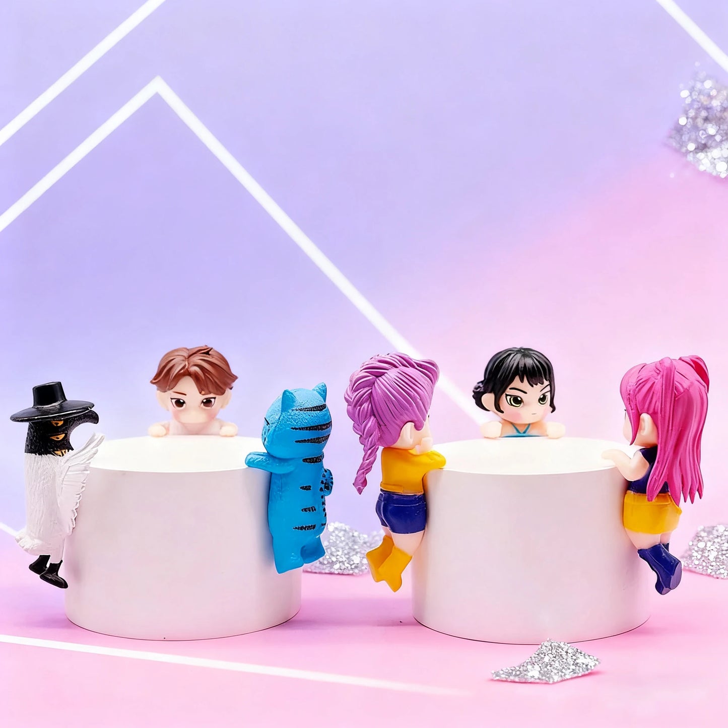 New Kpop Demon Hunters Figure Series Car-mounted Phone Holder Decoration Tiger Mira Zoey Doll Mini Decor Model Toys Girl Gifts