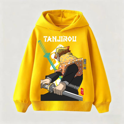 Kids Anime Demon Slayer Tomioka Print Cotton Hoodie Unisex Boys Girls Casual Tshirt 100-160cm Childrens Cartoon Clothes