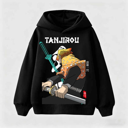 Kids Anime Demon Slayer Tomioka Print Cotton Hoodie Unisex Boys Girls Casual Tshirt 100-160cm Childrens Cartoon Clothes
