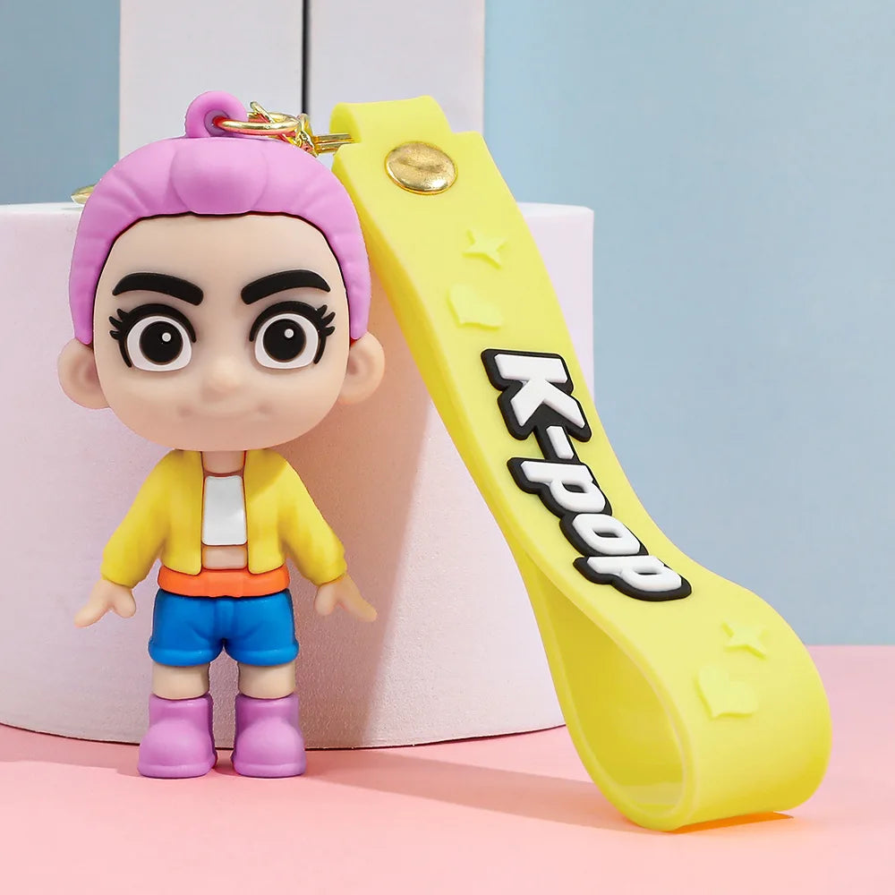 New K-pop Demon Hunters Anime Figure Keyring for Students Car Keychains Rumi Mira Zoey Pendants Backpack Decoration Key Ring