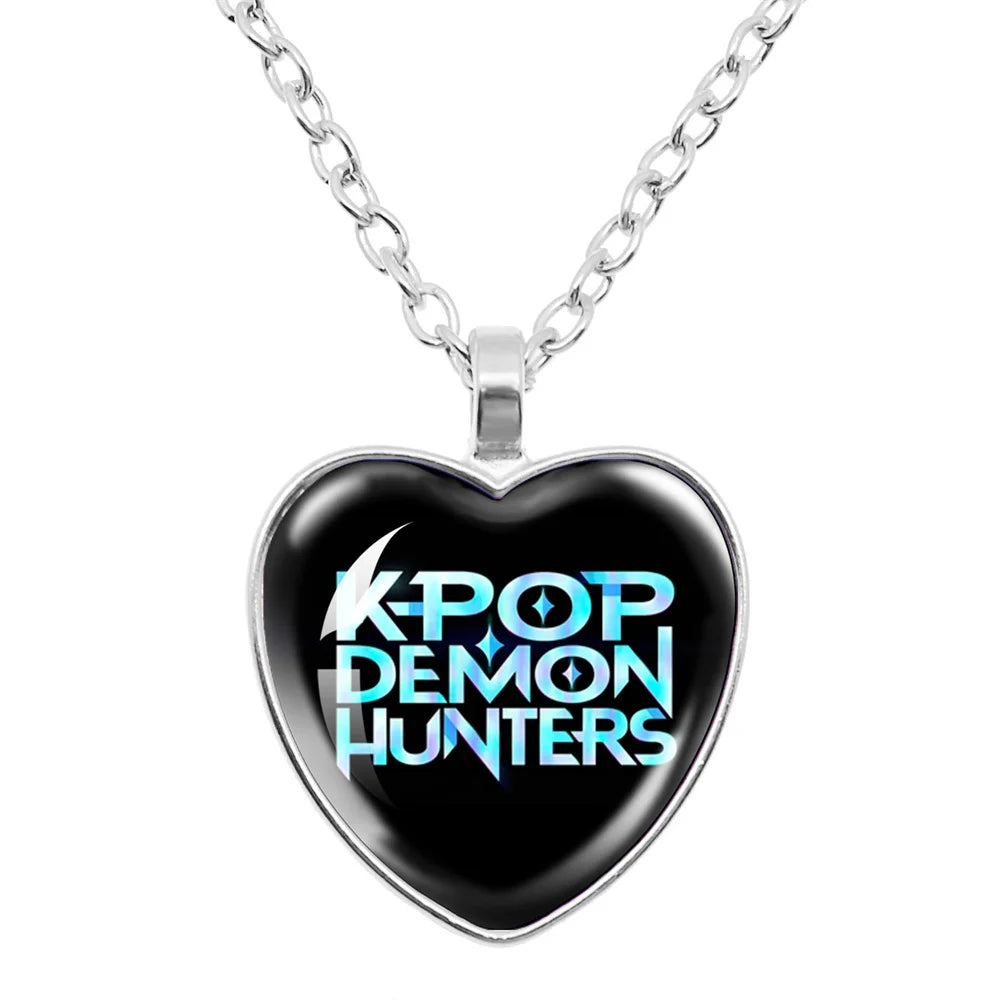 K-Pop Demon Hunters Huntr-x Rumi Zoey Mira Glass Heart Pendant Necklaces Accessories Charms Necklace Fans Jewelry Cosplay Gift