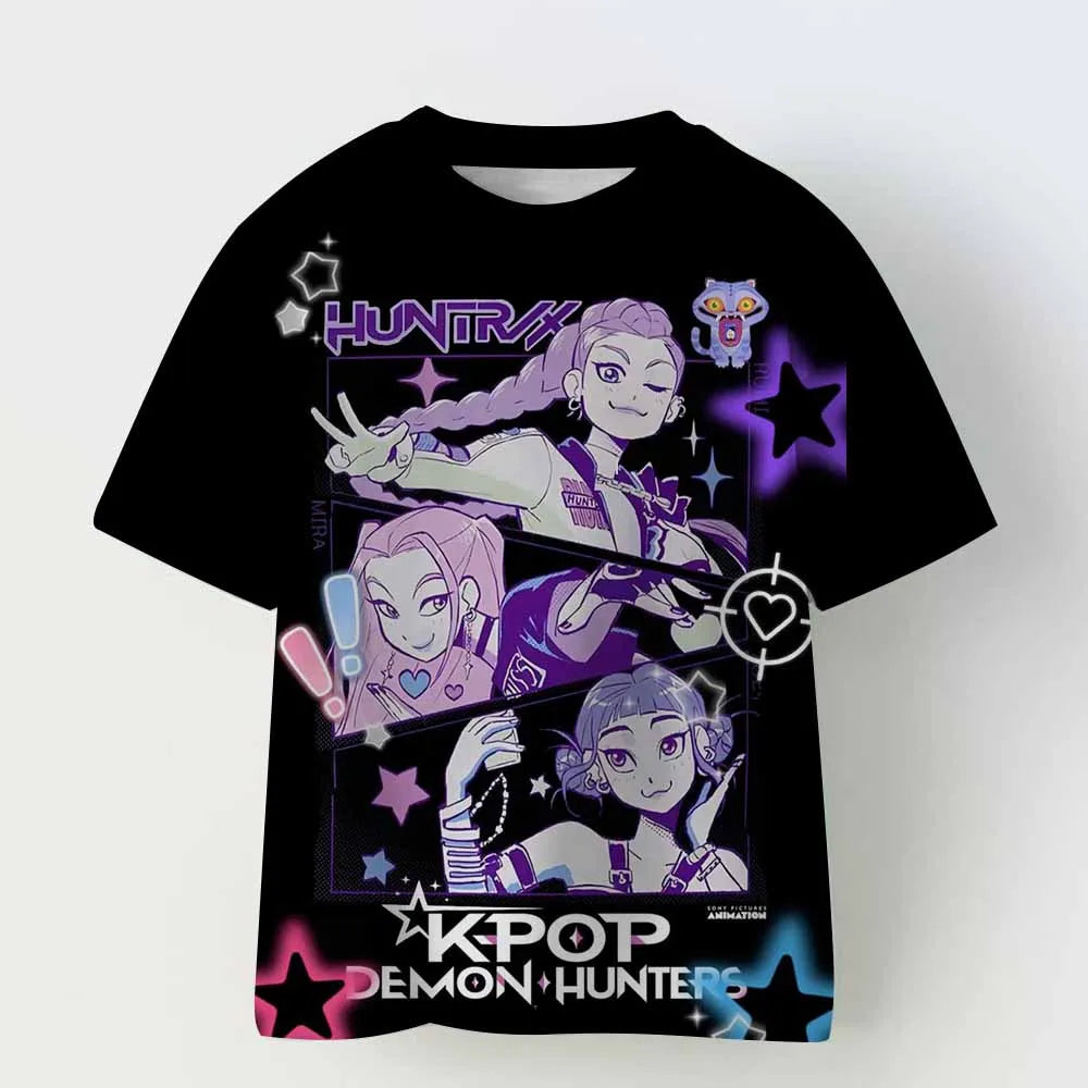 Kpop Demon Hunters Kid Adult Shirt Halloween 3D Mesh Comfortable Sports T-shirt Men's And Women's Extra Large Couple Dress