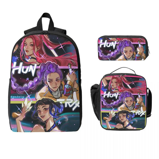 3Pcs Huntri Girl Group K-pop Demon Hunters Backpack Set for Boy Girl Pen Bags Bookbag Sets with Lunch Box For School Knapsack