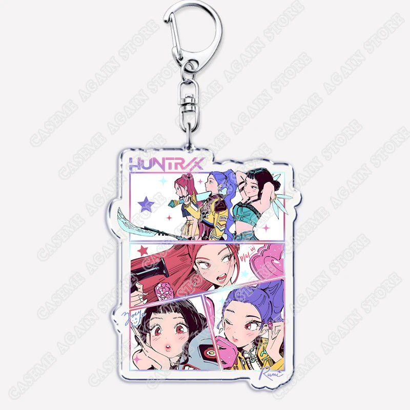 Cute Kpop Band Demon Hunters Huntrix Saja Boys Keychains for Accessories Jewelry Rumi Zoey Jinu Derpy Tiger Keyrings Fans Gifts