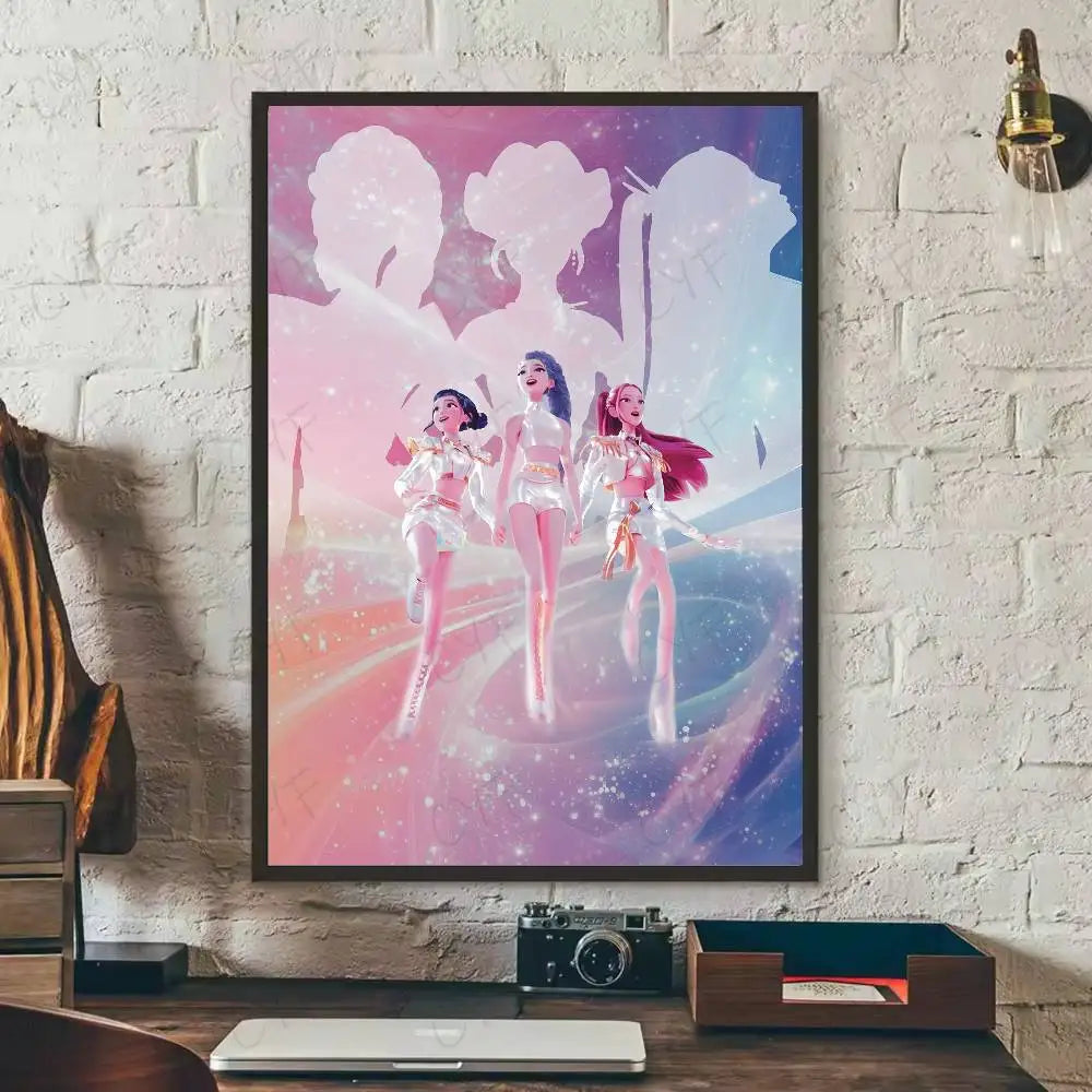 Anime K-Kpop Demon Hunters Poster Sticky Wall Art Printing Waterproof Home Living Bed Room Bar Aesthetic Decor