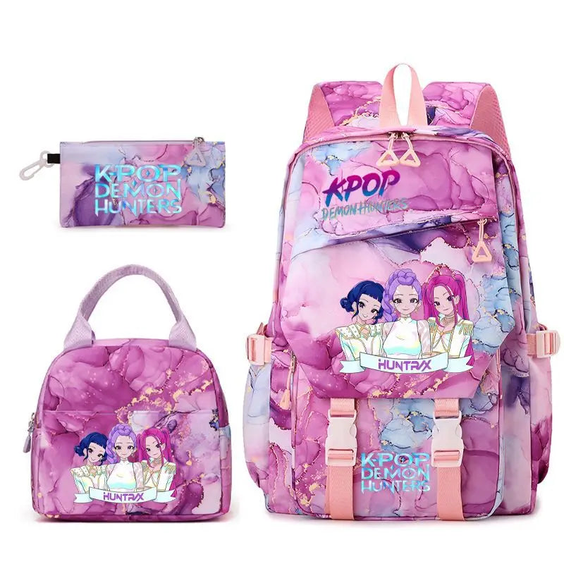 3pcs K-pop Demon Hunters Backpacks Cartoon Anime Schoolbag with A Lunch Bag Waterproof Kids Knapsacks Gifts for Student Rucksack
