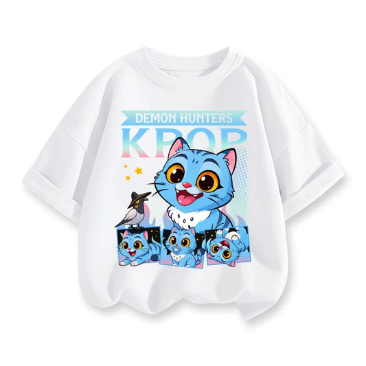 2025 Movie KPop Demon Hunters T-shirt Summer Short Sleeve Tee for Casual Loose 3-12 Year Girl Boy Graphic Printed Tops