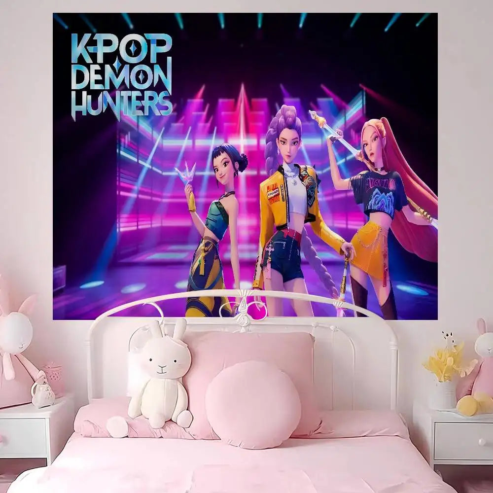 Kpop D-demon Hunters Anime Tapestry Hippie Flower Wall Carpets Dorm Decor Wall Hanging Home Decor