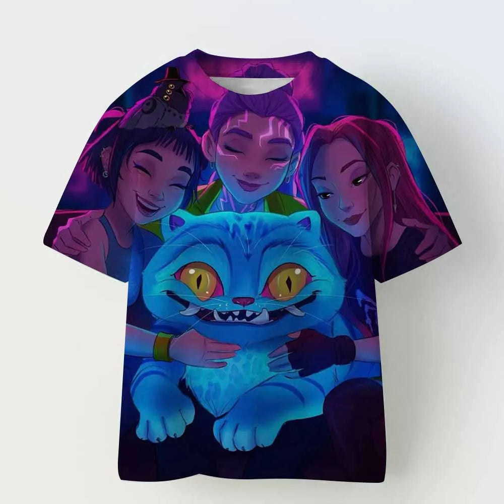 Kids T-shirt KPop Demon Hunters Print Fashion Casual Tops 2025 Movie Crew Neck Cartoon Girls Boys Tee Casual Baby Girl Clothes