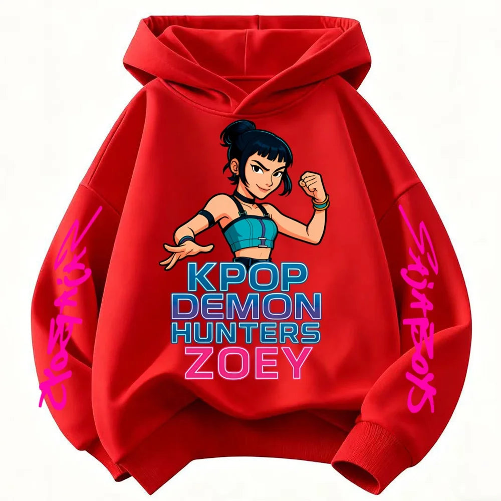 Rumi Cute KPop Demon Hunter Cartoon Girls Hooded Sweatshirt Warm Children's Wave Fashion Casual Tops Casual Black Pink Clothing