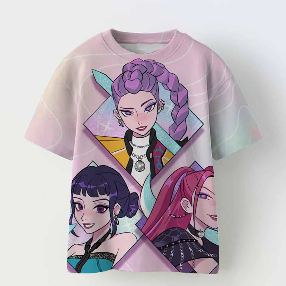 Kpop Demon Hunters Kids Clothing Short Sleeve Tee Cute Kpop Demon Hunters Tiger Harajuku T-shirt Men Women Boys Girls Black Top