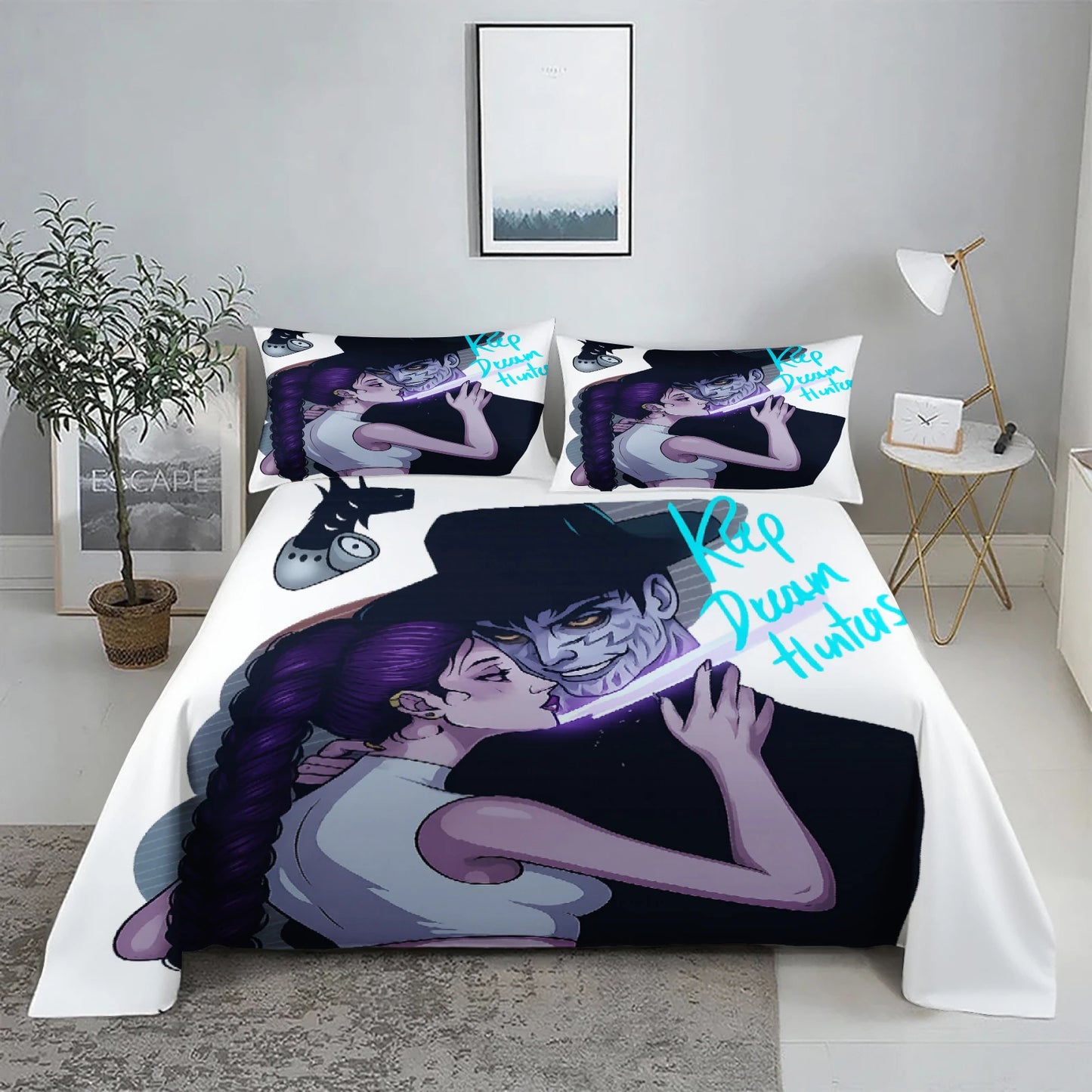 K-Pop D-Demon Hunters 3D Digital Flat sheet set Printing Bedroom Bed Sheet Pillowcase Bedding Kit for Home Decor