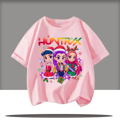 Huntrix Kpop Demon Hunters T-Shirt for Boys Girls Fans Gift Summer Crew Neck Short Sleeve Tees Fashion Kids T-shirt