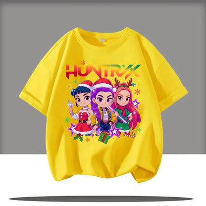 Huntrix Kpop Demon Hunters T-Shirt for Boys Girls Fans Gift Summer Crew Neck Short Sleeve Tees Fashion Kids T-shirt