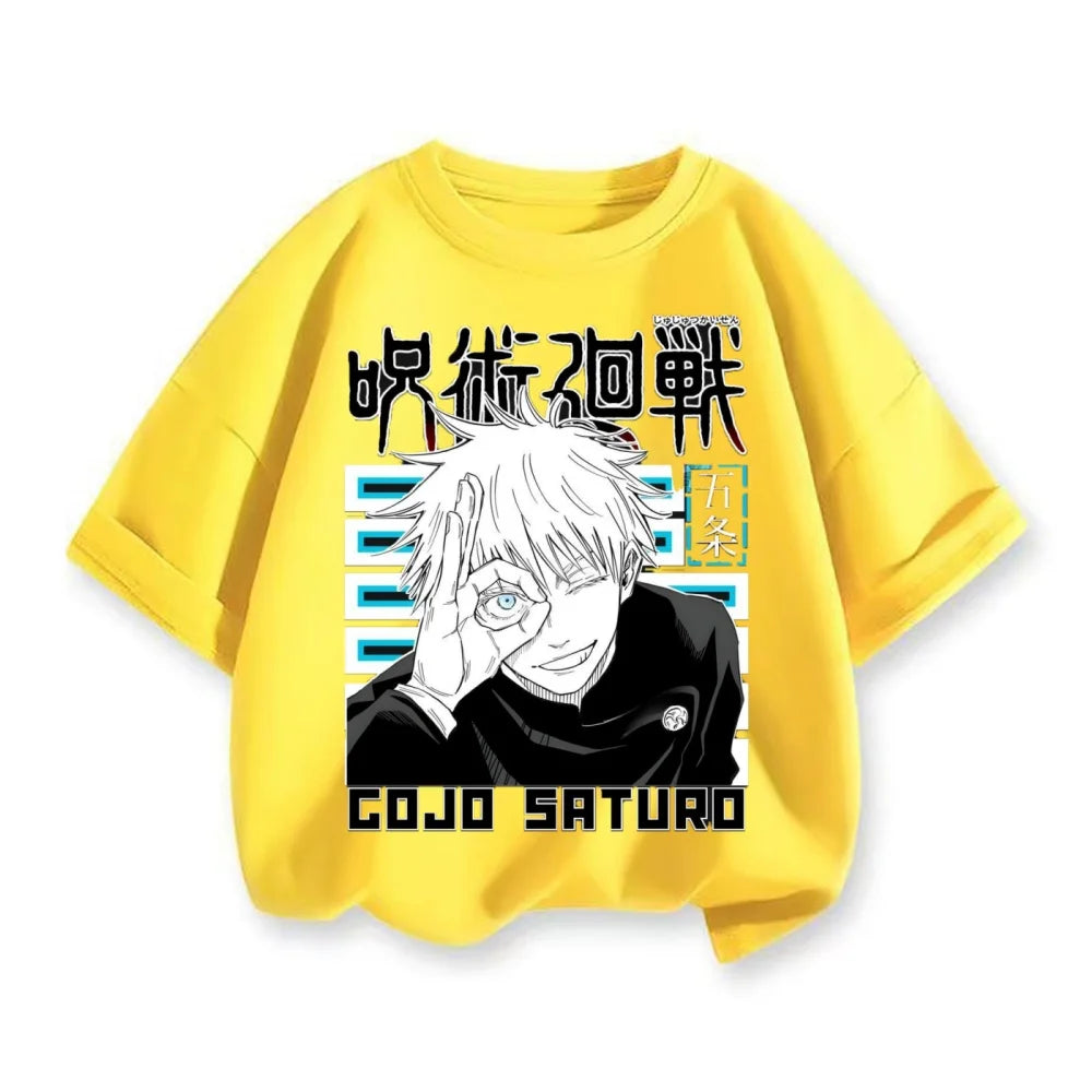 Anime Spell Returns War Printed Top Children's Harajuku Anime Short Sleeve Oversized T-shirt Summer Fashion Round Neck Unisex T-