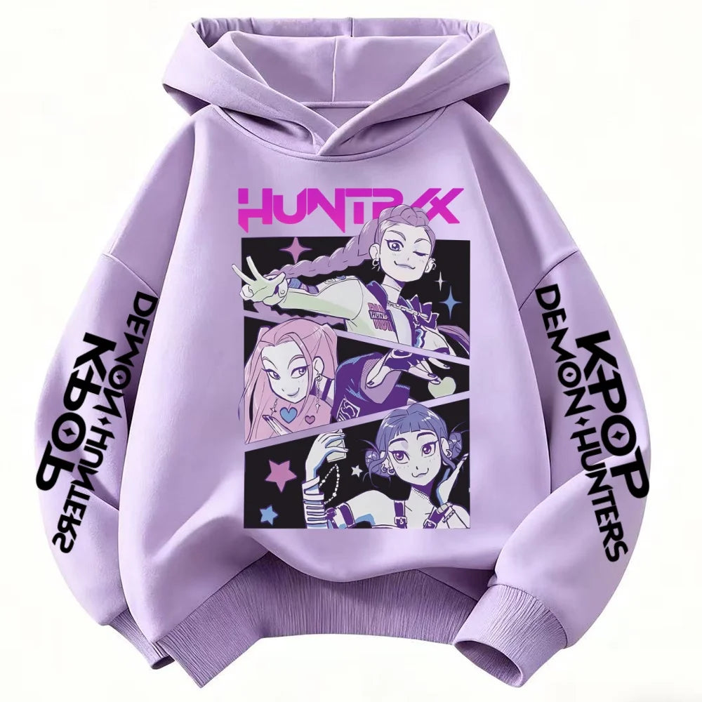 KPop Demon Hunter Rumi Cartoon Girls Boy Hooded Sweatshirt Warm Children's Korean Wave Fashion Casual Tops Casual Girls Clothing