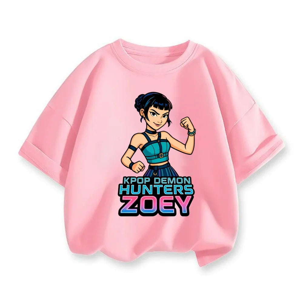 New 2025 Korean Wave Demon Hunter Cotton Printed Fashion Casual Round Neck Cartoon Girl T-shirt