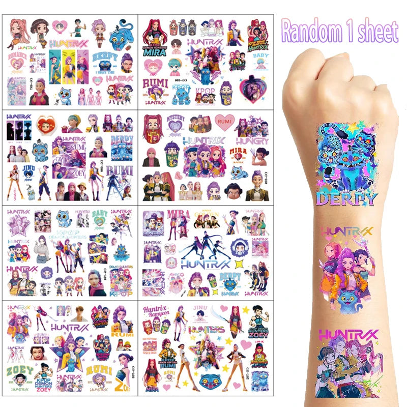 Kpop Demon Hunters Temporary Tattoo Stickers HUNTRX Temporary Waterproof Tattoos Decals for Fans Party Decoration Gifts