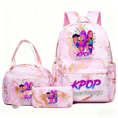 KPop Demon Hunters 3pcs Set Backpack Students Lunch Bag Set Pencil Case Anime Cartoon Fashion Print Student Back To School Gift