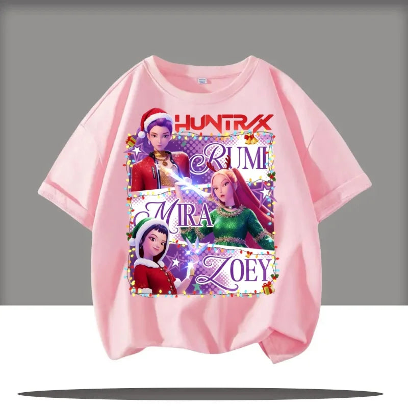 saja boys Short Sleeve T-shirt Cute Kpop Demon Hunters KidsDemon Hunters Children's T Shirt Tiger Harajuku Tshirt for Boys Girls