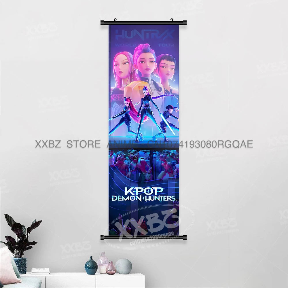 Anime For KPop Demon Hunters Wall Art Canvas Scrolls Pictures Kawaii Character Print Posters Home Decoration Hanging Painting