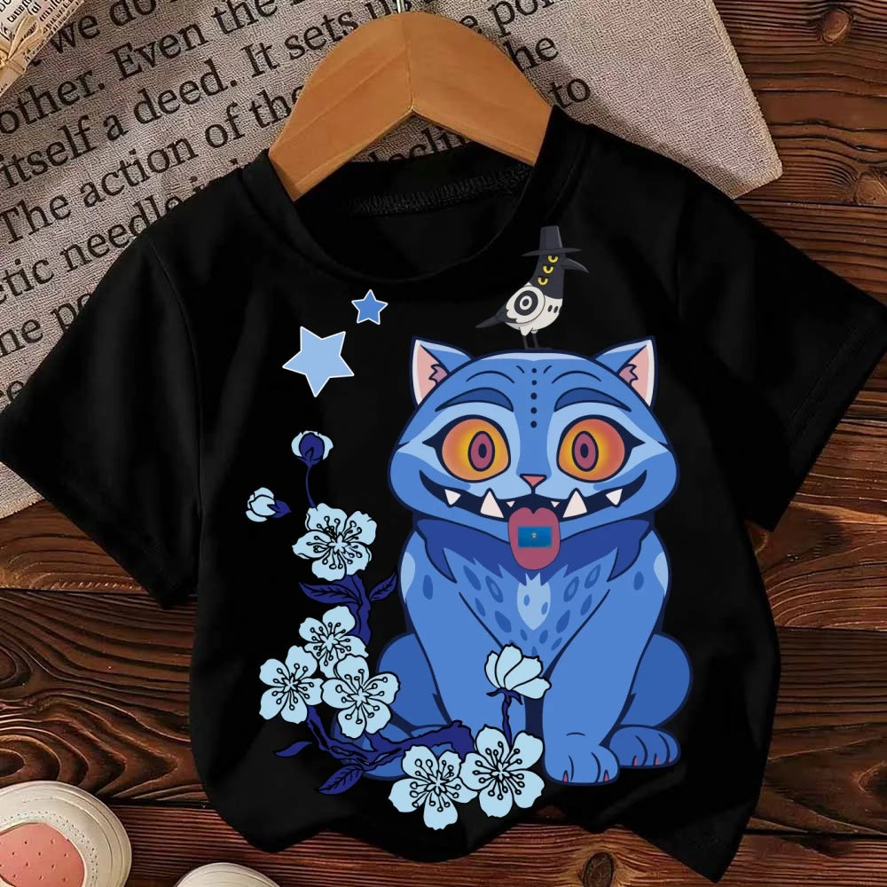 KPop Demon Hunters T-shirt for Children Cartoon Black Tee Top Girls Round Collar Short Sleeve Clothes Kids Summer Clothing Gift