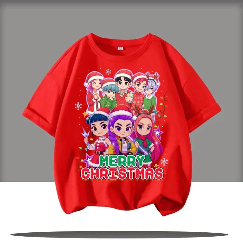 Kpop Demon Hunters Children's Clothing Short Sleeve T-shirt Cute Kpop Demon Hunters Tiger Harajuku Tshirt for Boys Girls