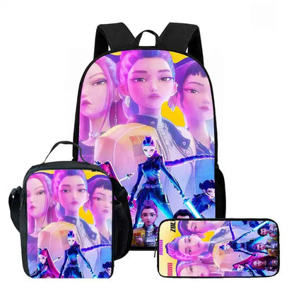 Disney Cartoon KPop Demon Hunters Child School Backpack With Lunch Bags Pencil Bags For,Light Weight Child School Bags