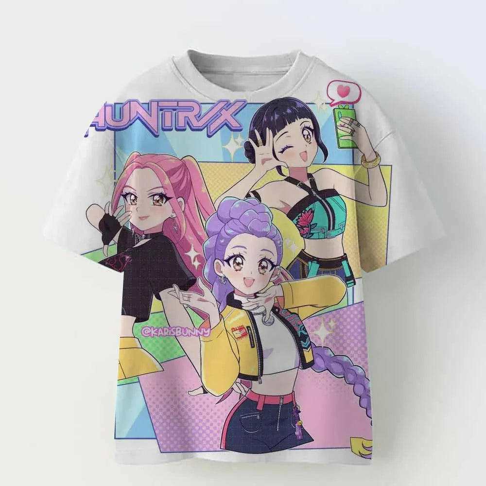 Kids T-shirt KPop Demon Hunters Print Fashion Casual Tops 2025 Movie Crew Neck Cartoon Girls Boys Tee Casual Baby Girl Clothes