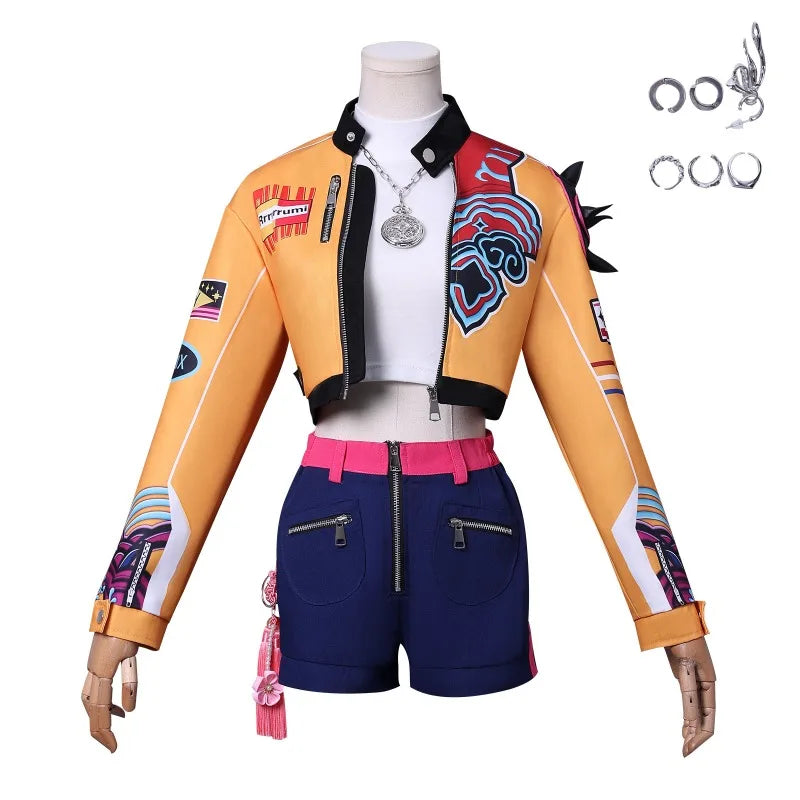 Anime K Pop Demon Cos Hunters Superstar Rumi Cosplay Necklace Earrings Costume Girl Group Suit Women Halloween Party Roleplay
